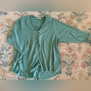 Zara Women’s Small Oversized Boho Hippie Sage Green Long Sleeve Shorts Romper